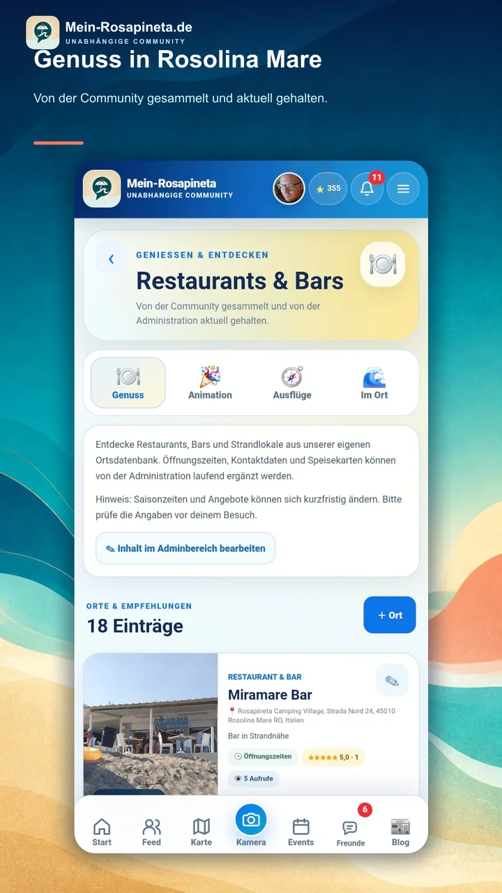 Restaurants und Bars in der Mein-Rosapineta App