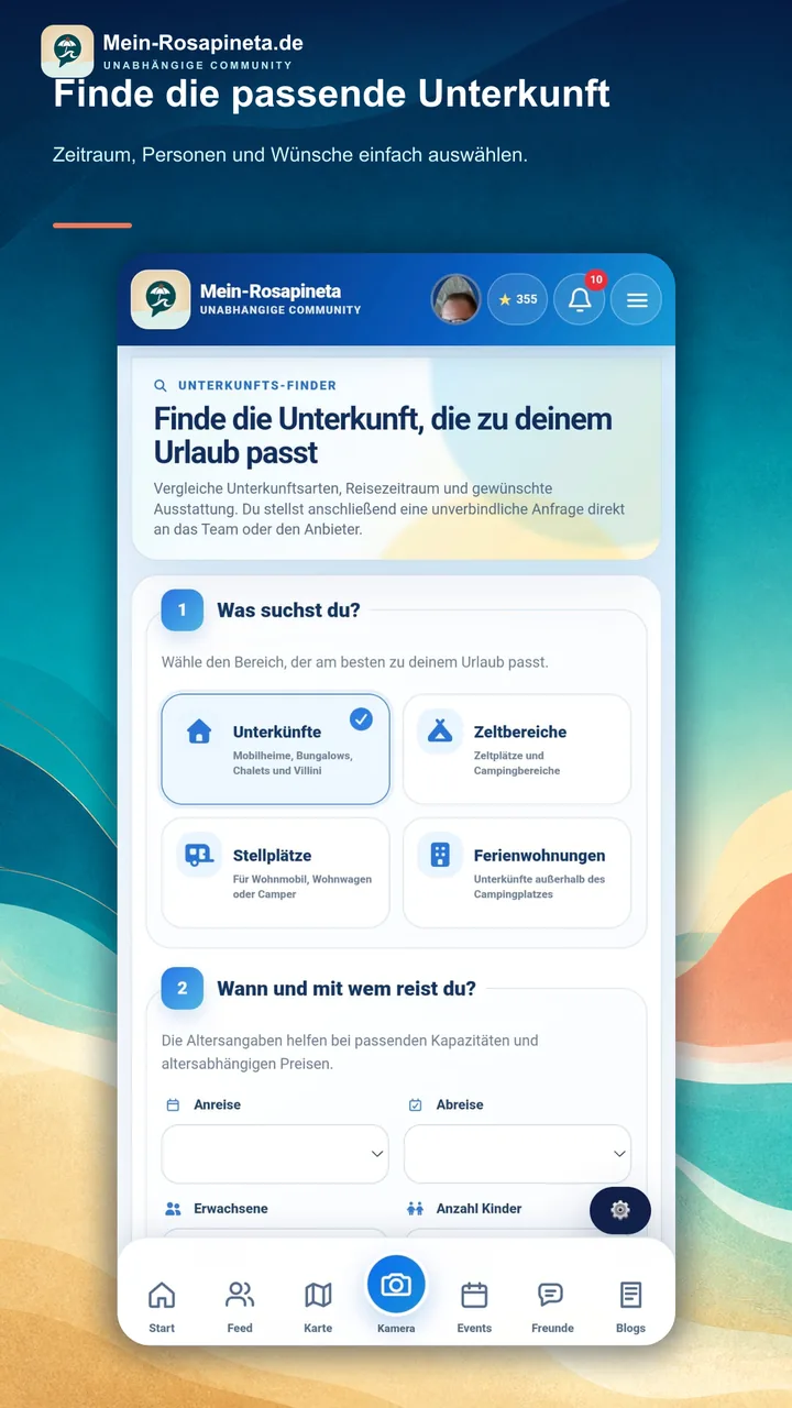 Unterkunfts-Finder der Mein-Rosapineta App