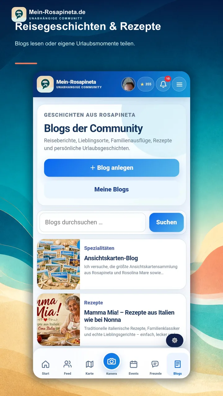 Community und Blogs in der Mein-Rosapineta App