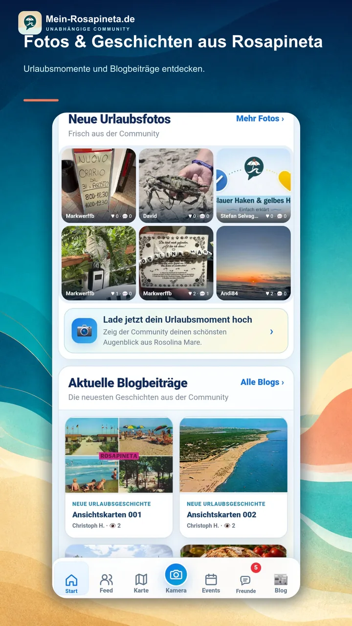 Urlaubsfotos und Blogbeiträge in der Mein-Rosapineta App